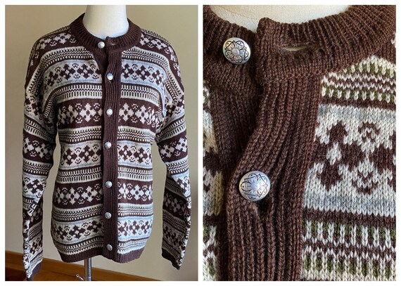 Vintage 50’s Nordic wool cardigan fair isle knit … - image 1