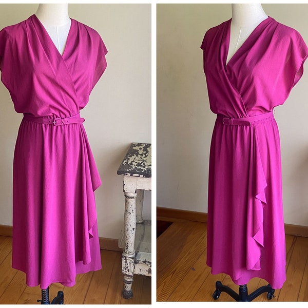 Vintage 70’s fuchsia pink wrap top disco dance dress Melissa Lane // 30-34” waist