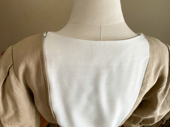 Vintage 80’s linen dress white & tan color block … - image 7