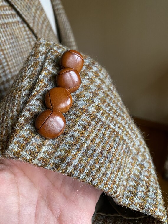 Vintage 70’s wool sport coat brown & blue check K… - image 6