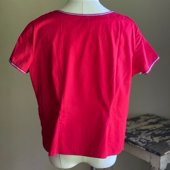 Vintage 1950’s peasant blouse red aqua navy blue cott… Gem