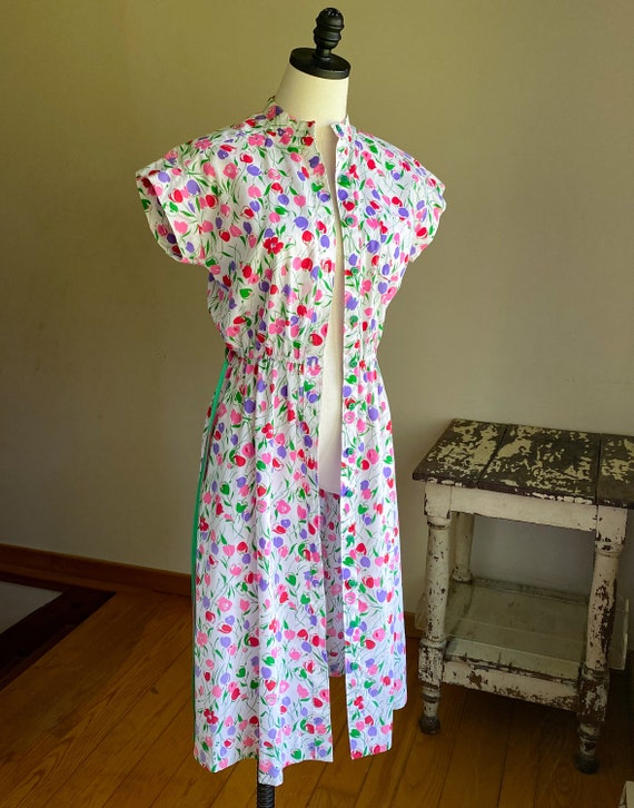 Vintage 70’s sleeveless shirtdress preppy floral … - image 5