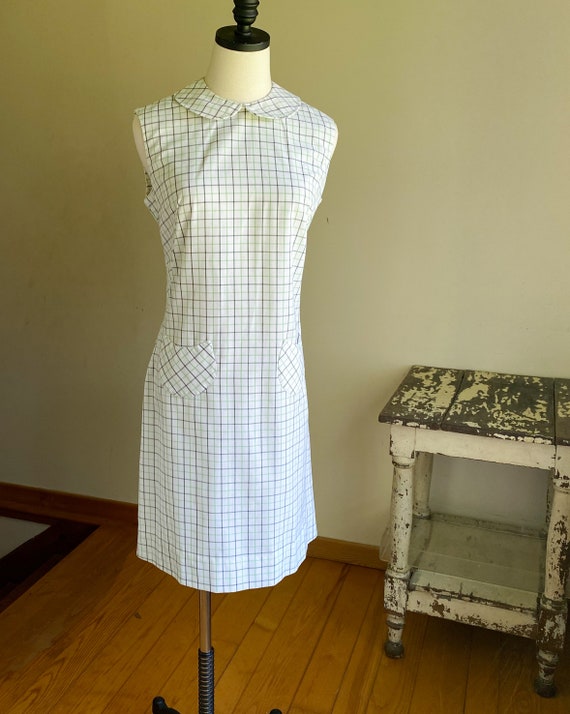 Vintage 60’s shift dress white sleeveless green b… - image 2