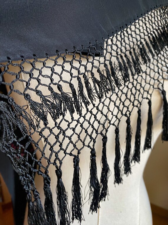 Vintage black embroidered piano shawl multicolor … - image 9