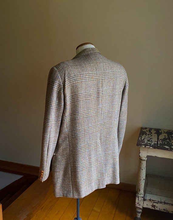 Vintage 70’s wool sport coat brown & blue check K… - image 2