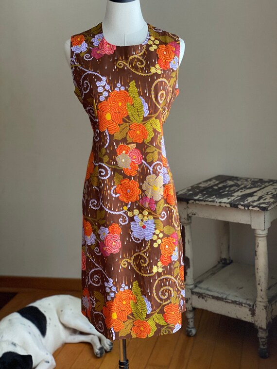 Vintage 1960s Shift Dress Floral Print 