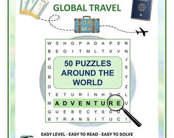 Travel Word Search: Large Print | 50 Easy Travel Puzzles • Bonus Word Scrambles | Printable PDF Download for Adults & Seniors