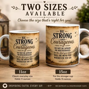 Be Strong and Courageous Scripture Quote Mug | Joshua 1:9 Ceramic Coffee Cup