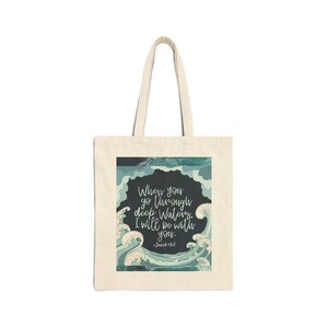 Bolso de mano con diseño de olas náuticas y versículos bíblicos de fe.