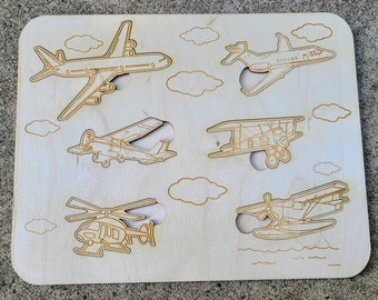 Aircraft Airplane Puzzle. Laser cut files. SVG, CDR Glowforge, laser cut template, laser SVG, laser pattern. Montessori puzzles