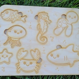 Ocean Animal Puzzle. Laser cut files. SVG, CDR Glowforge, laser cut template, laser SVG, laser pattern, laser projects. Montessori puzzles