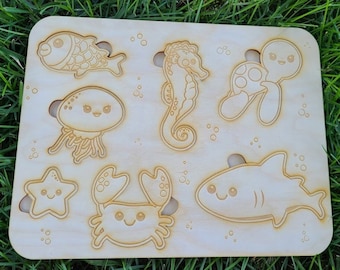 Ocean Animal Puzzle. Laser cut files. SVG, CDR Glowforge, laser cut template, laser SVG, laser pattern, laser projects. Montessori puzzles