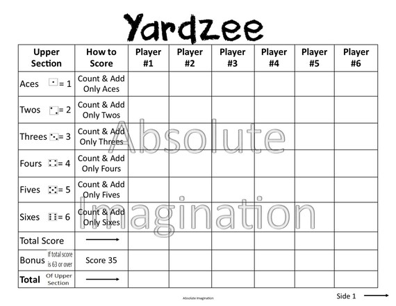 PRINTABLE. LARGE PRINT. Yardzee Score Card. Yardzee Board. Lawn Yahtzee Score Card. Digital Download - Etsy