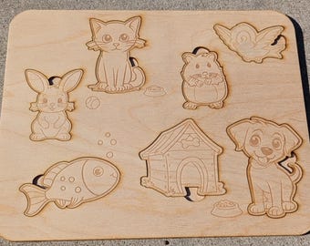 Puzzle House Pet. Laser cut files. SVG, CDR Glowforge, laser cut template, laser SVG, laser pattern, laser projects. Montessori puzzles