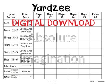 printable large print yardzee score card yardzee board etsy