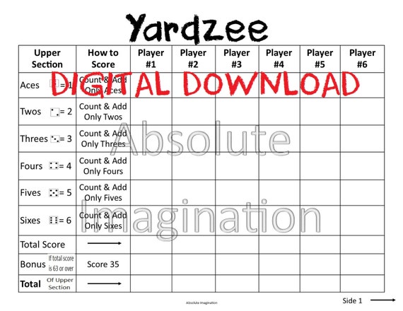 printable large print yardzee score card yardzee board etsy