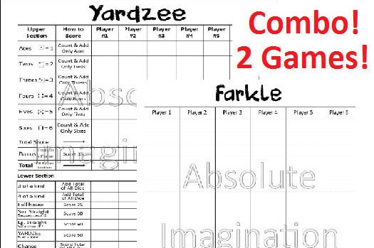SALE PRINTABLE. Yardzee &amp; Farkle Score Card. Yardzee Board. Farkle ...