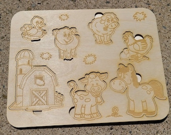 Puzzle Farm Animals. Laser cut files. SVG, CDR Glowforge, laser cut template, laser SVG, laser pattern, laser projects. Montessori puzzles