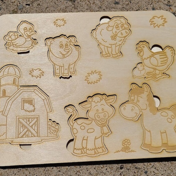 Puzzle Animaux de la ferme. Fichiers découpés au laser. SVG, CDR Glowforge, modèle découpé au laser, laser SVG, motif laser, projets laser. casse-tête Montessori