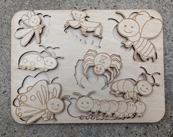 Puzzle Bug Insect. Laser cut files. SVG, CDR Glowforge, laser cut template, laser SVG, laser pattern, laser projects. Montessori puzzles