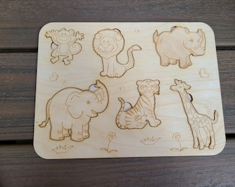 Zoo Puzzle. Laser cut files. SVG, CDR Glowforge, laser cut template, laser SVG, laser pattern, laser projects. Montessori puzzles