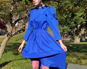 1980s Puff Sleeve Floral Print Daydress-80s womenswear-Secretary femme-Midi-Cottage Vintage womens fashion