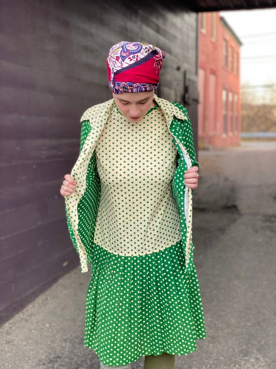 Punchy 1970s Green Polka Dot Dress Set-Flapper St… - image 2