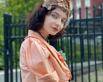 Old Floral Headpiece-Crown-Aged to Perfection-Fascinator-Roses-Rose Petal-Fairyland-Fairy-Woodland-1930s-1920s-Antique-Veil-Bridal-Wedding