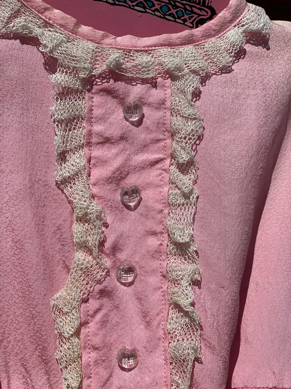 1930s Girls Pink Silk And Net Puff Sleeve Dress w… - image 3