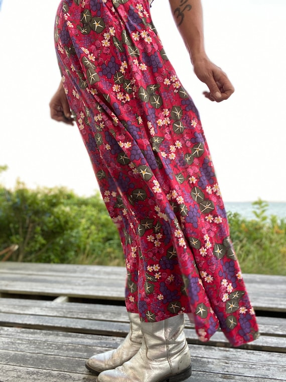 Vintage Cotton Print Maxi Skirt-Rose Pink Purple-… - image 1