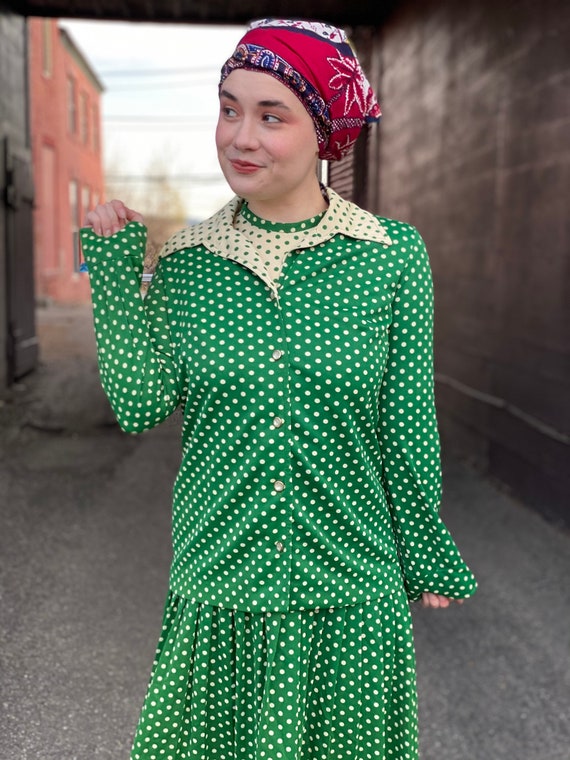Punchy 1970s Green Polka Dot Dress Set-Flapper St… - image 10