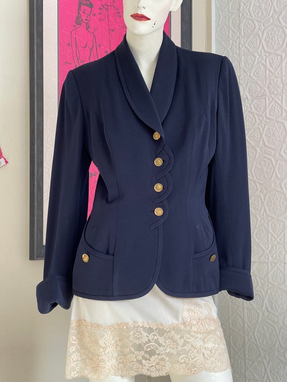 Navy Blue Wool 1940s Blazer-womens jacket-vintage… - image 1