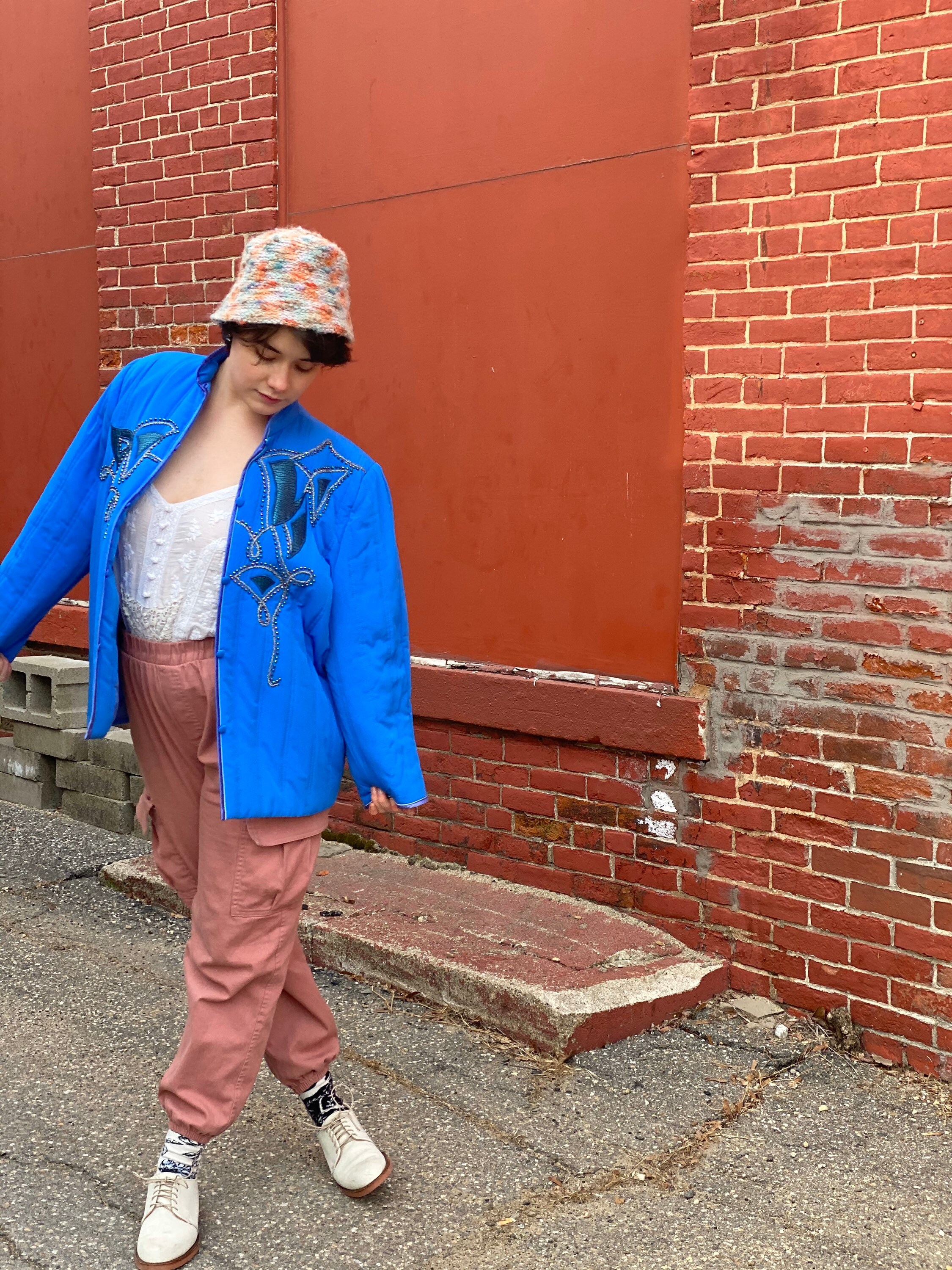 ネット限定お買い得商品 - ショップチャンネル True Blue Satin Bed Jacket-1980s Vintage Embellished ジャケット・アウター