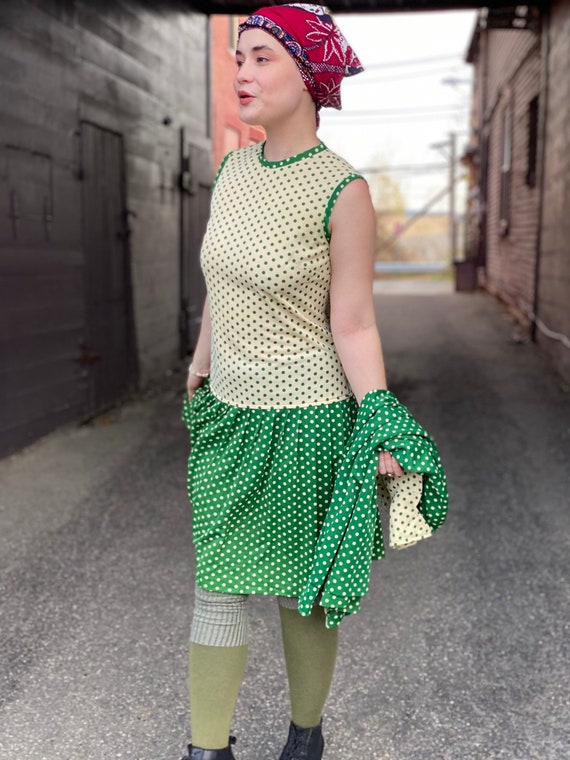 Punchy 1970s Green Polka Dot Dress Set-Flapper St… - image 9