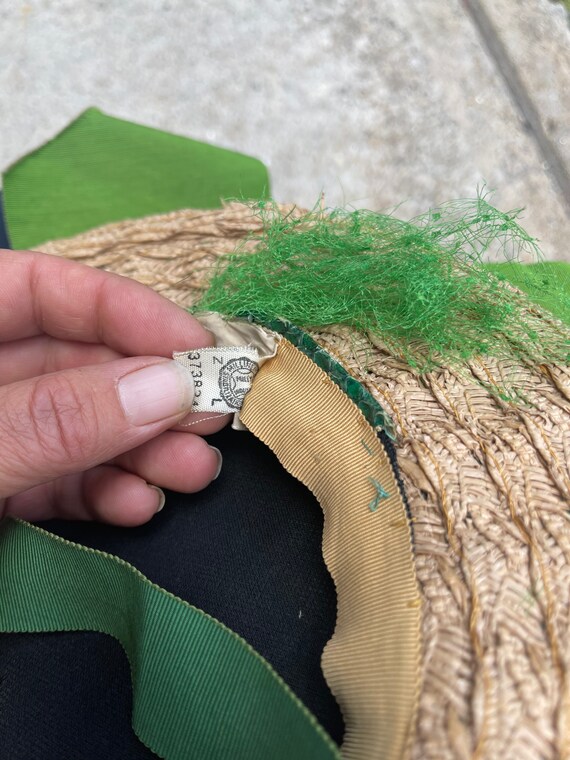 Rare and Wild Vintage Straw Bonnet with green rep… - image 9