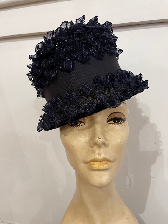 Midcentury Navy Straw Easter Bonnet-Hat-Tophat-Bu… - image 6