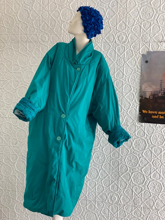 Bright Turquoise 1980s Puffer Coat-Full Blue-Gree… - image 7