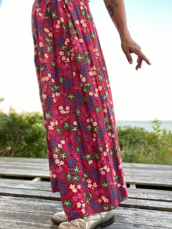 Vintage Cotton Print Maxi Skirt-Rose Pink Purple-… - image 9