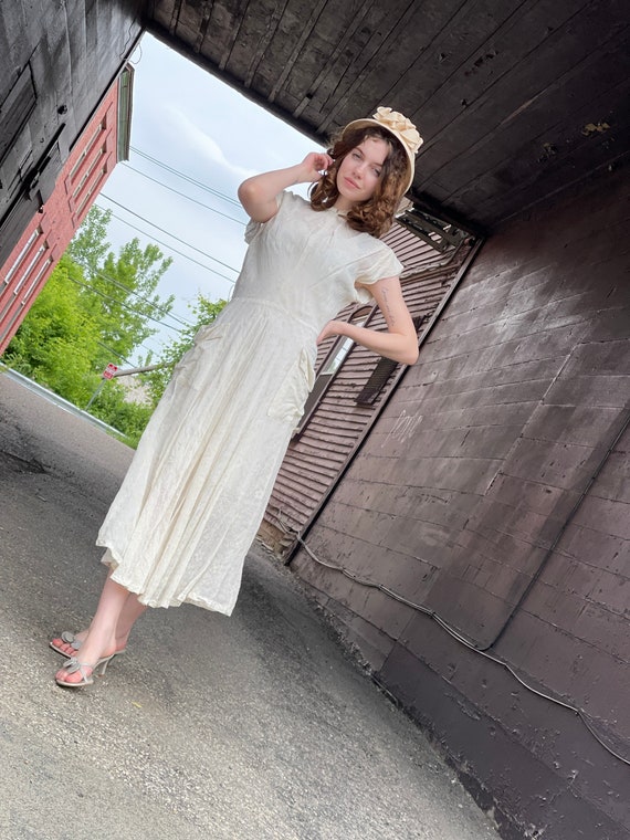 1940s White Vintage Sheer Dress-Dotted Swiss-Frock