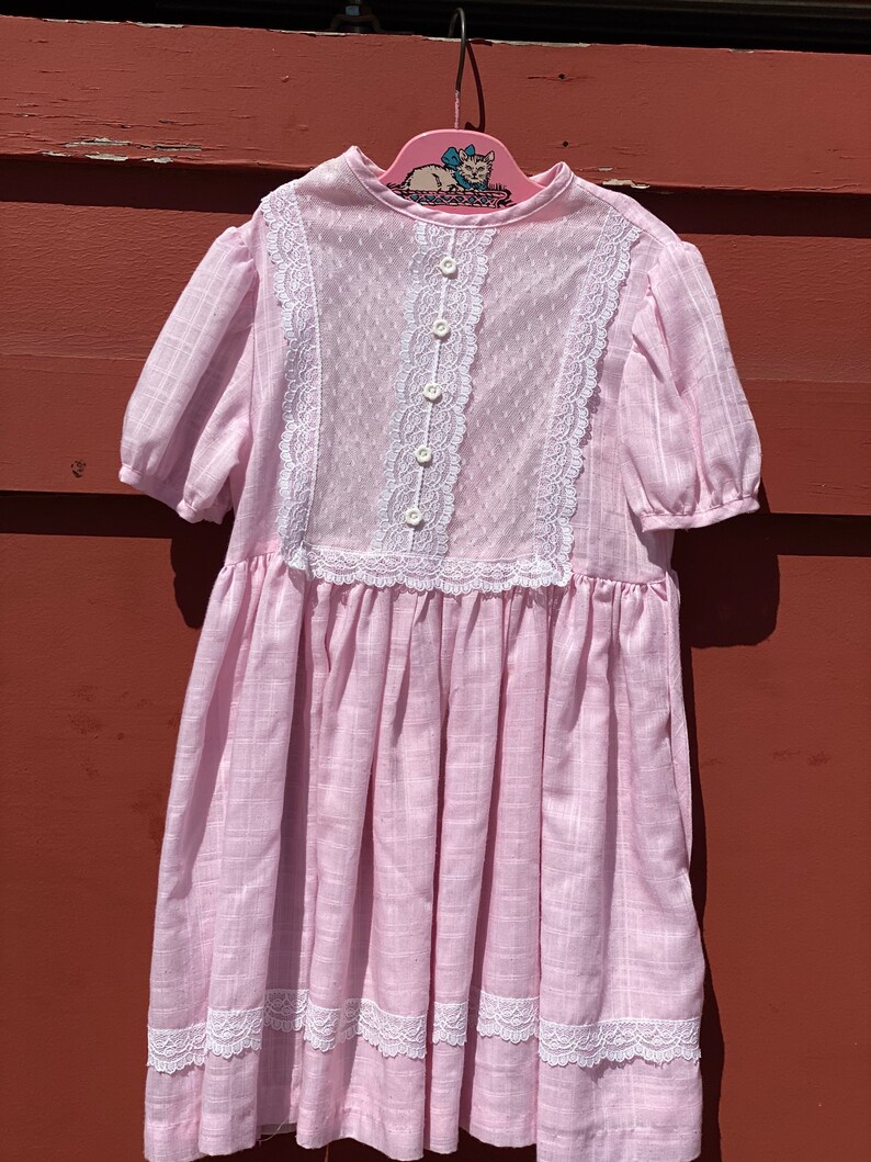 Vintage rosa 1980er Jahre Mädchen Kleid-Puff Ärmel-rosa Spitze | Etsy