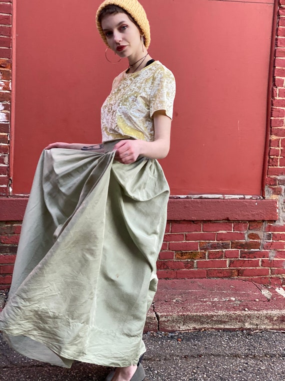 1950s Full Sage Maxi Skirt-Handmade-Mint Green-Ho… - image 10