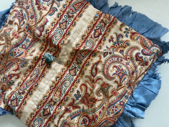 Antique Paisley Reticule-Blue-White-Red-Cotton-Dr… - image 9