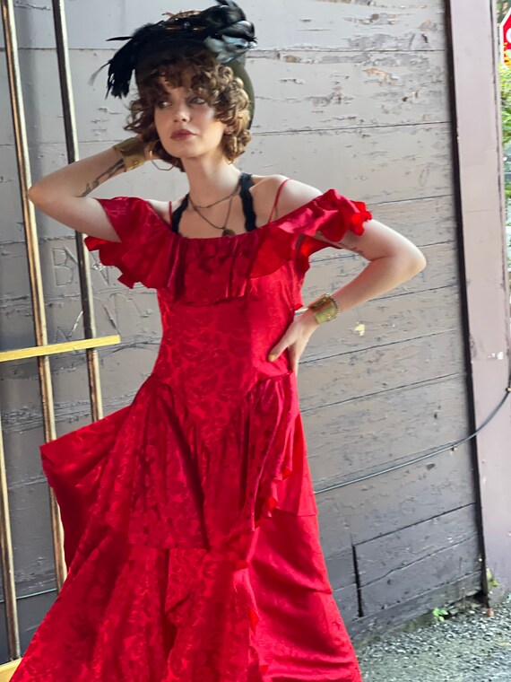80s Vintage Blood Red Rose Gown-floral 