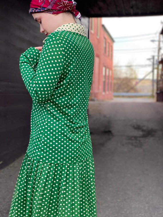 Punchy 1970s Green Polka Dot Dress Set-Flapper St… - image 8