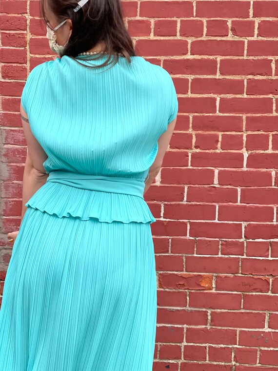 3 Piece 70s Turquoise Micro Pleat Dress Set-Top-S… - image 4