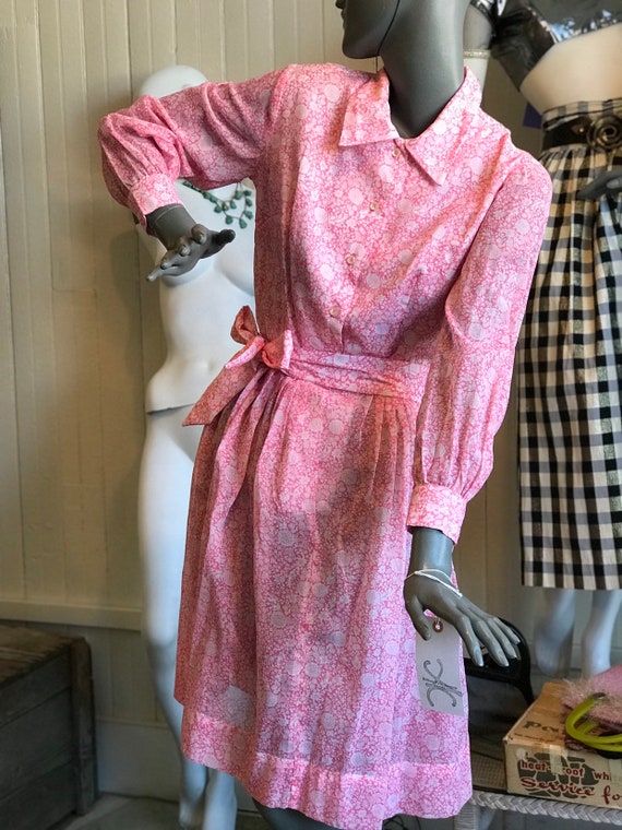 Adorable Spring Pink Semi Sheer Floral Shirtwaist 