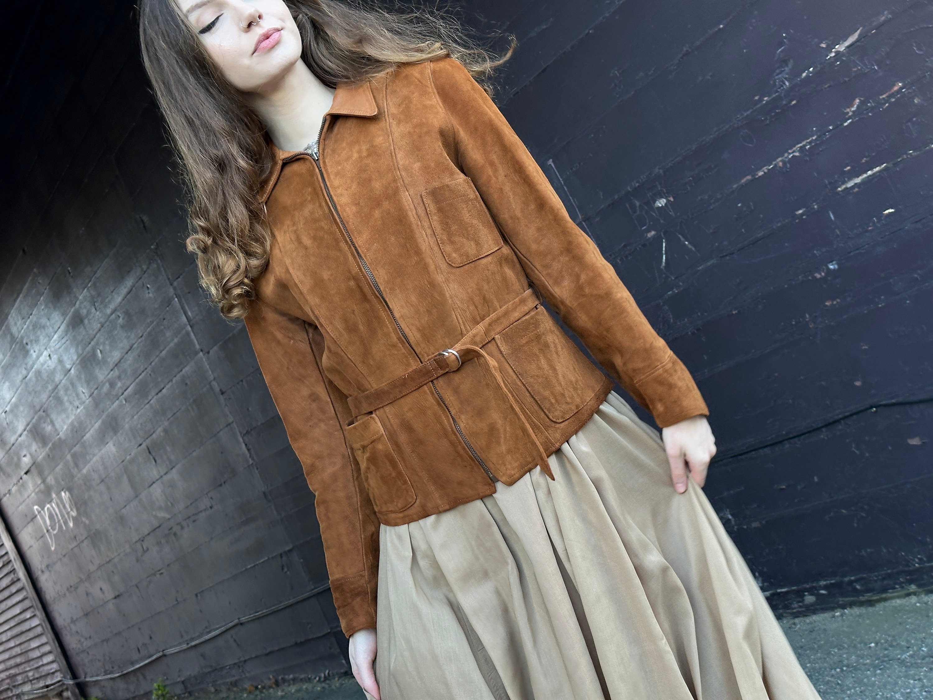 1930s 40s Brown Suede Leather Sportswear Jacket-coat-soft 1930s 40s Brown Suede Leather Sportswear Jacket-coat-soft