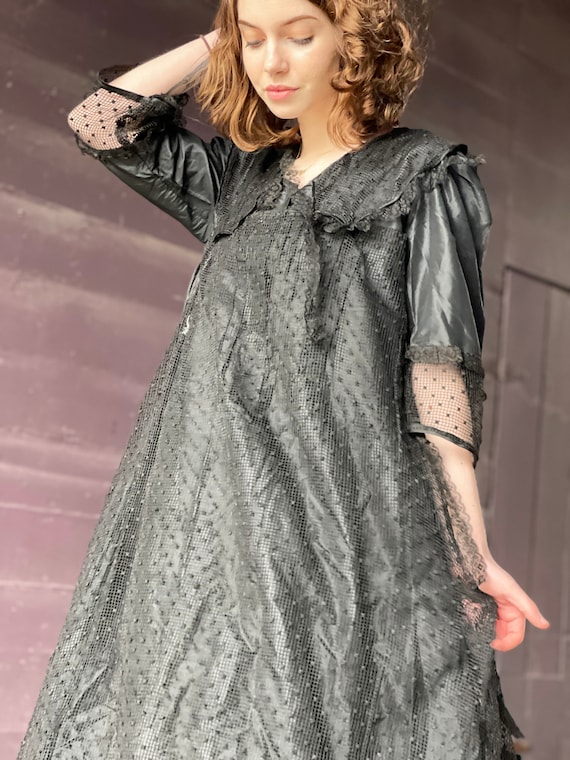 None More Black Gothic Lace Edwardian Era Dress-silk-babydoll 