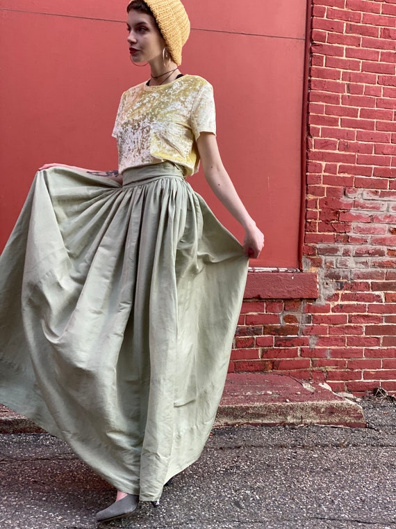 1950s Full Sage Maxi Skirt-Handmade-Mint Green-Ho… - image 7