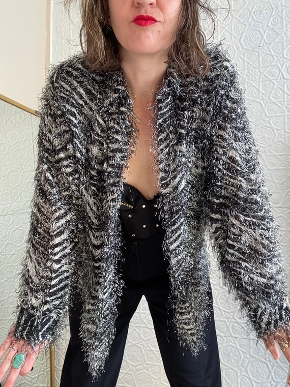 1980s Vintage Textured Zebra Button Down Blouse-Ev